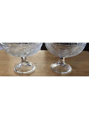 Vintage Set Of 2 KIG Indonesia Fruit  Motif  Ice Cream Dish Clear Glass